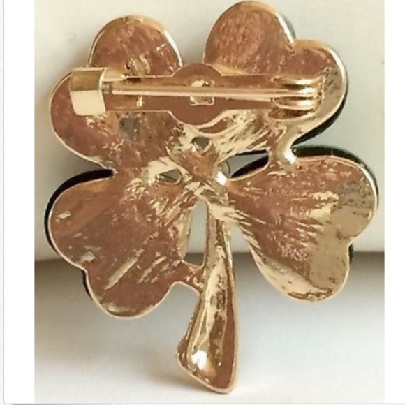 Green Shamrock Pin Brooch Crystal St. Patricks Day Irish Celtic Gold Plated - Picture 3 of 8